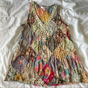 Boho Mixed Print Patchwork Sleeveless Top